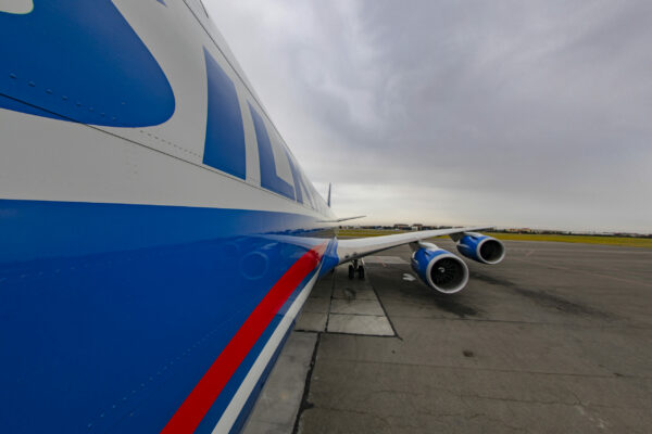 Aircraft with double engine on the piste. High quality photo